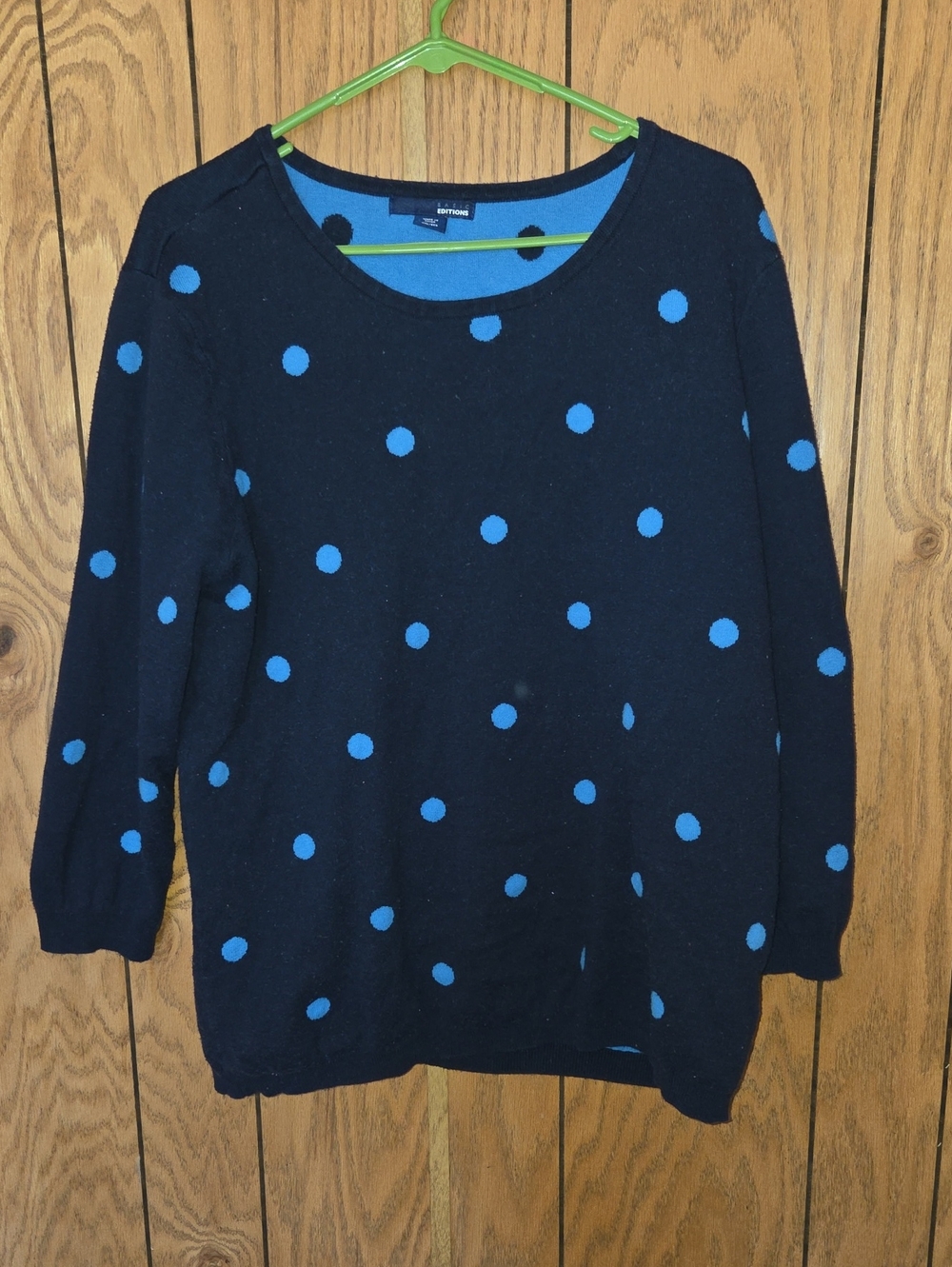 Basic Editions Navy Sweater with Bright Blue Polka Dots